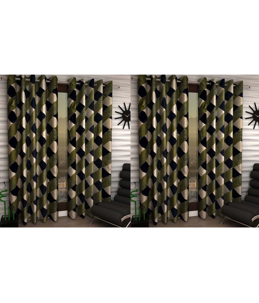     			N2C Home Floral Semi-Transparent Eyelet Curtain 5 ft ( Pack of 4 ) - Green