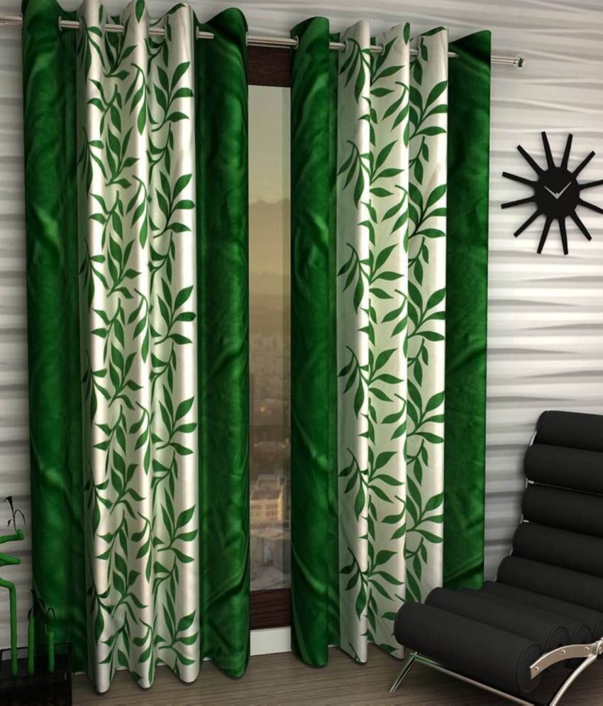     			N2C Home Floral Semi-Transparent Eyelet Curtain 9 ft ( Pack of 2 ) - Green