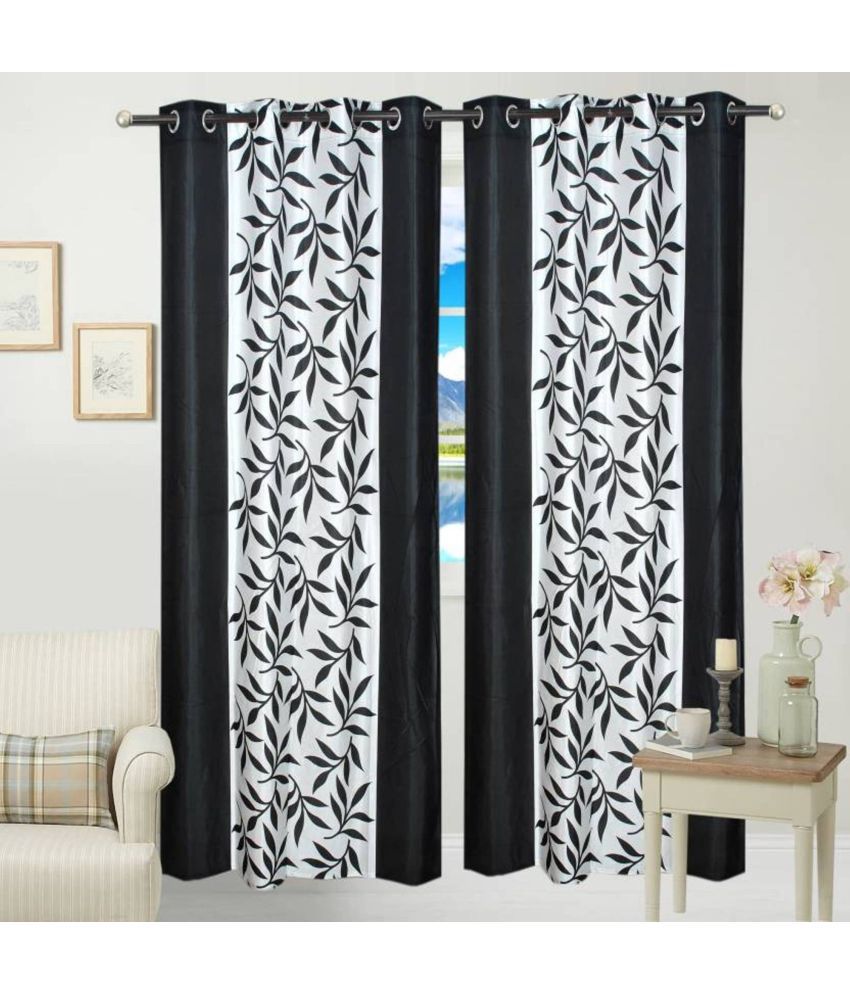     			N2C Home Floral Semi-Transparent Eyelet Curtain 7 ft ( Pack of 2 ) - Black