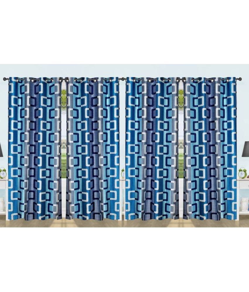     			N2C Home Floral Semi-Transparent Eyelet Curtain 9 ft ( Pack of 4 ) - Blue