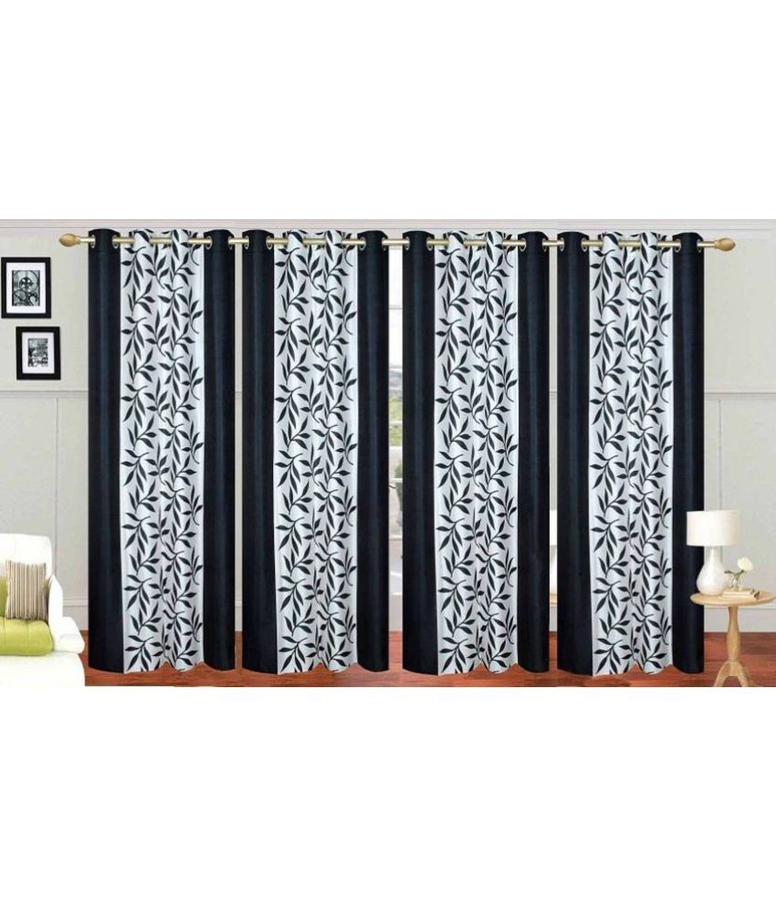     			N2C Home Floral Semi-Transparent Eyelet Curtain 7 ft ( Pack of 4 ) - Black