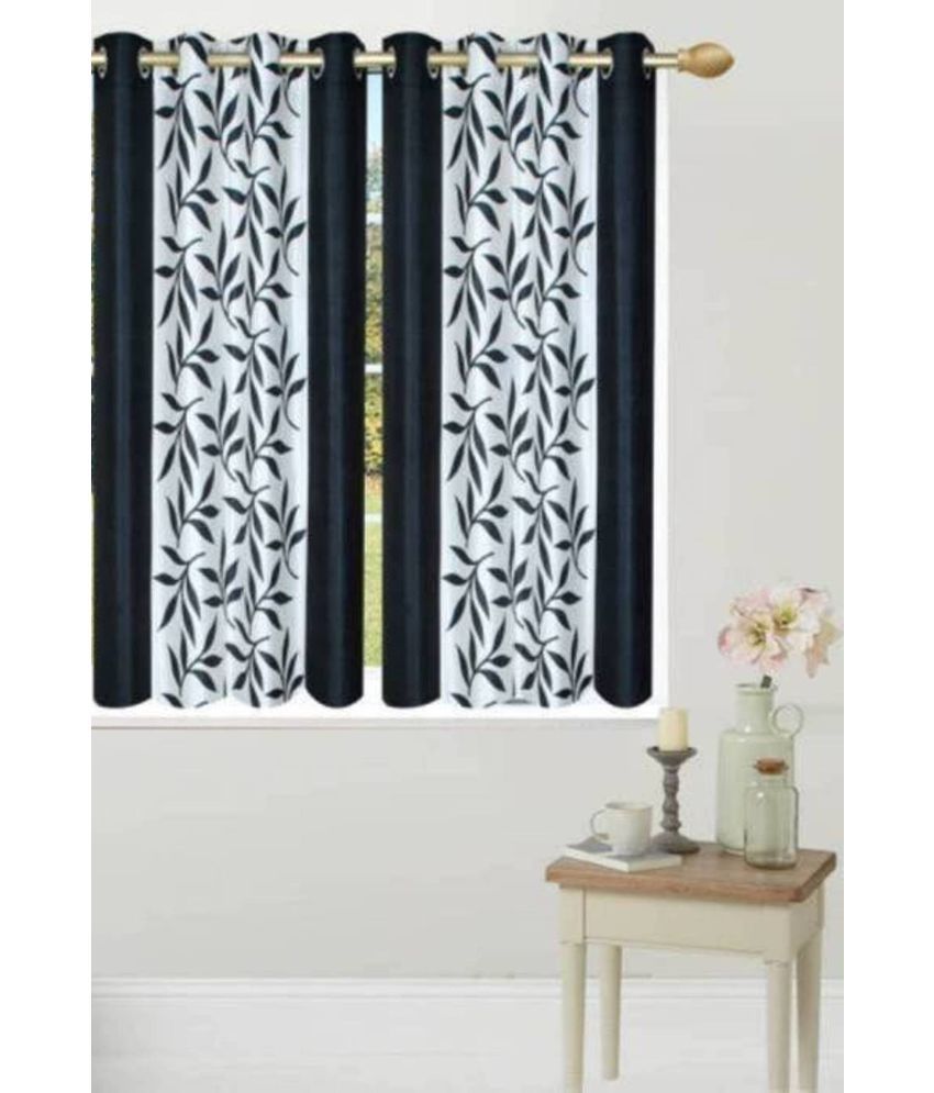     			N2C Home Floral Semi-Transparent Eyelet Curtain 5 ft ( Pack of 2 ) - Black