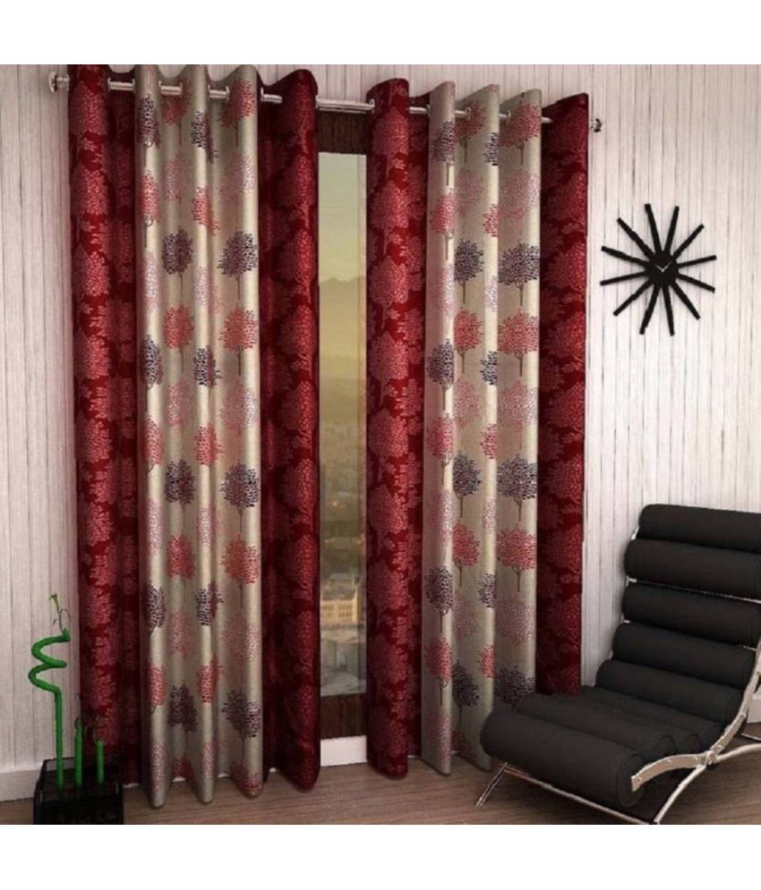     			N2C Home Floral Semi-Transparent Eyelet Curtain 9 ft ( Pack of 2 ) - Maroon