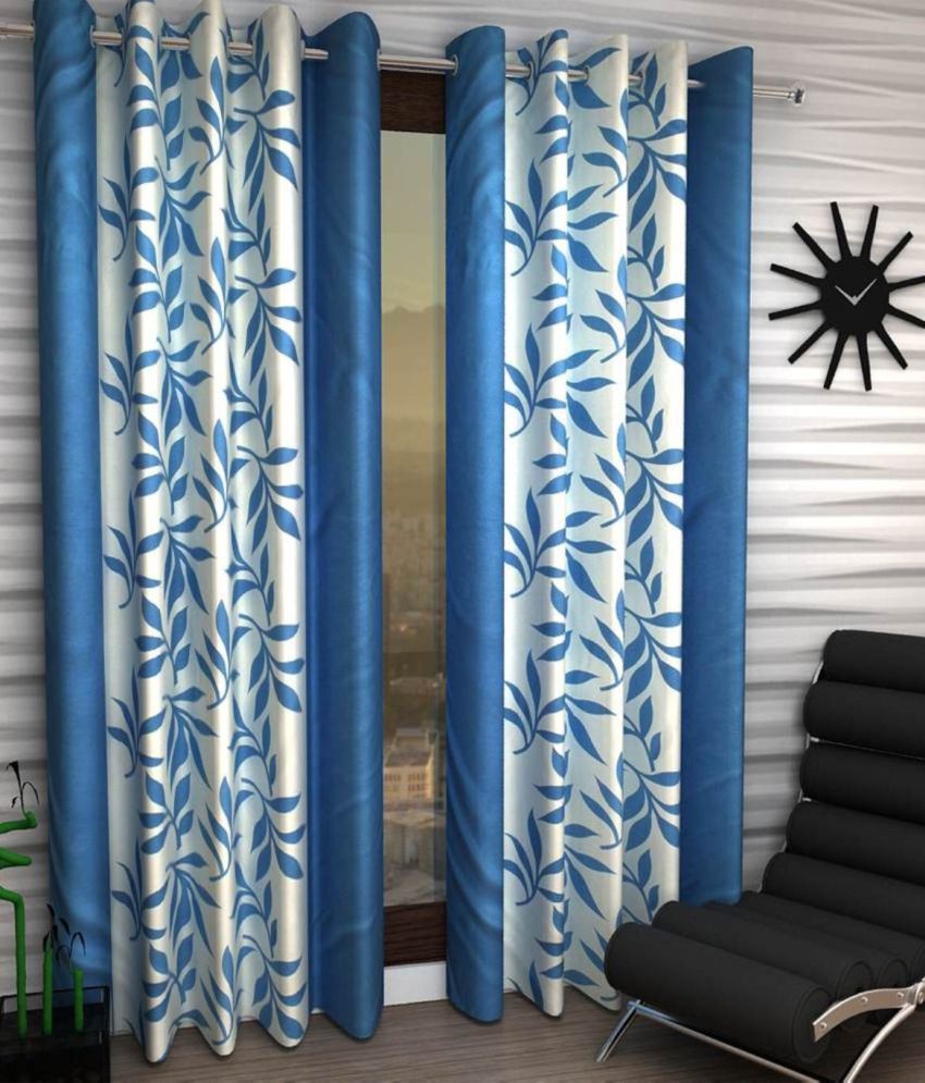     			N2C Home Floral Semi-Transparent Eyelet Curtain 9 ft ( Pack of 2 ) - Teal