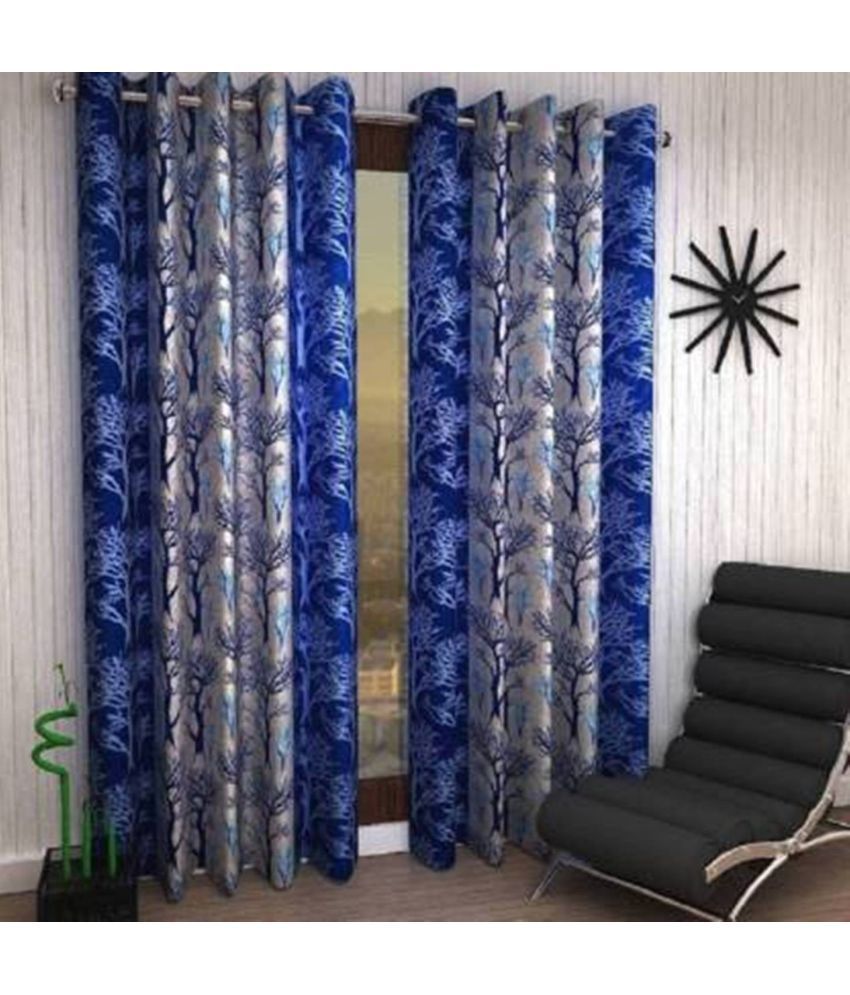     			N2C Home Floral Semi-Transparent Eyelet Curtain 7 ft ( Pack of 2 ) - Blue