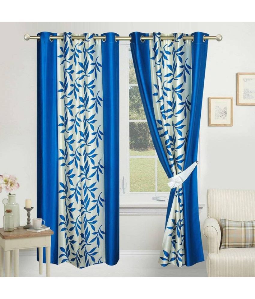     			N2C Home Floral Semi-Transparent Eyelet Curtain 9 ft ( Pack of 2 ) - Teal