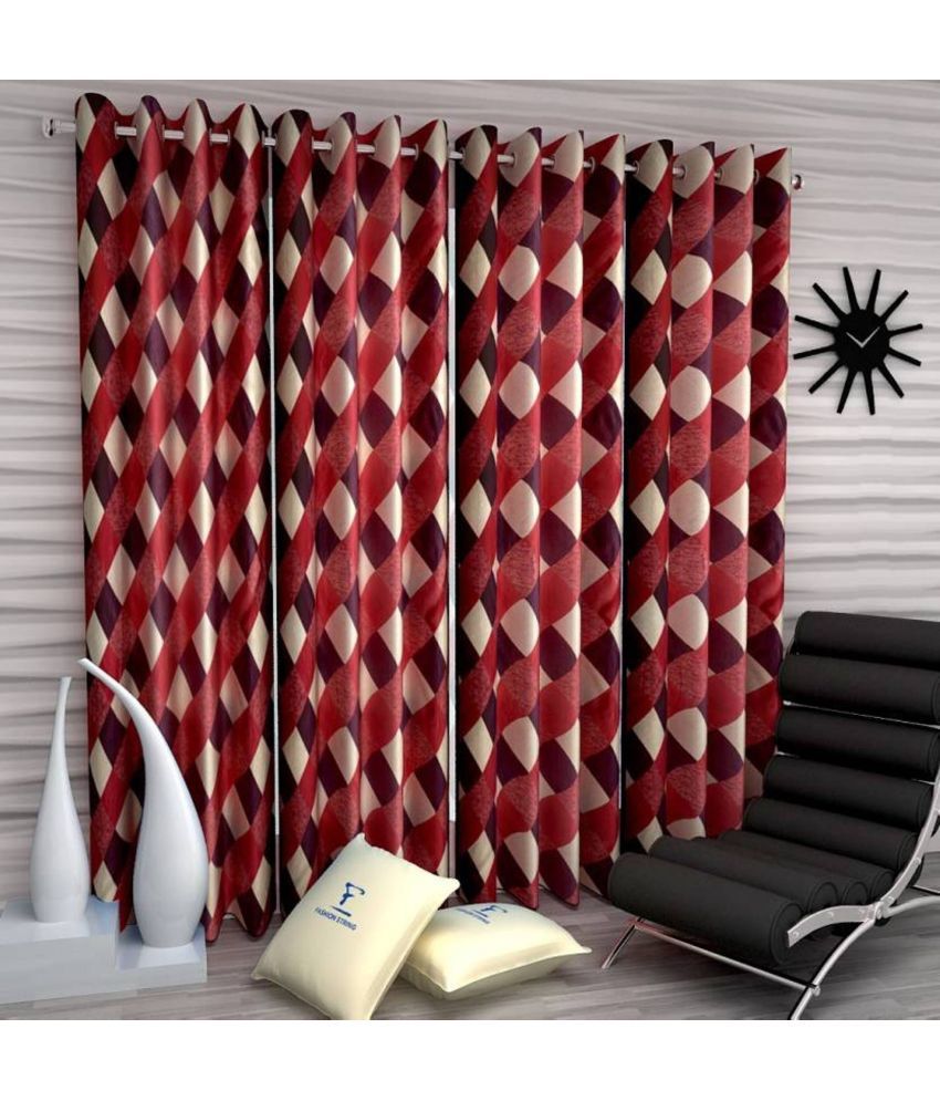     			N2C Home Small Checks Semi-Transparent Eyelet Curtain 9 ft ( Pack of 4 ) - Maroon