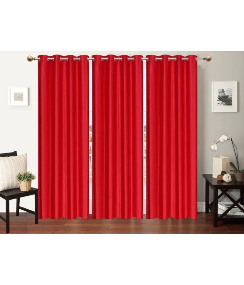     			N2C Home Solid Semi-Transparent Eyelet Curtain 5 ft ( Pack of 3 ) - Red