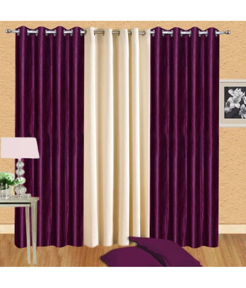     			N2C Home Solid Semi-Transparent Eyelet Curtain 5 ft ( Pack of 3 ) - Multicolor