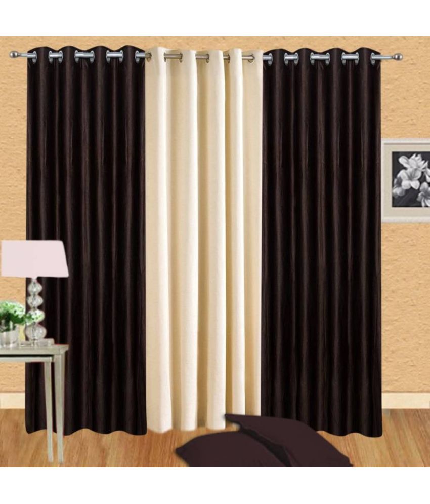     			N2C Home Solid Semi-Transparent Eyelet Curtain 5 ft ( Pack of 3 ) - Black