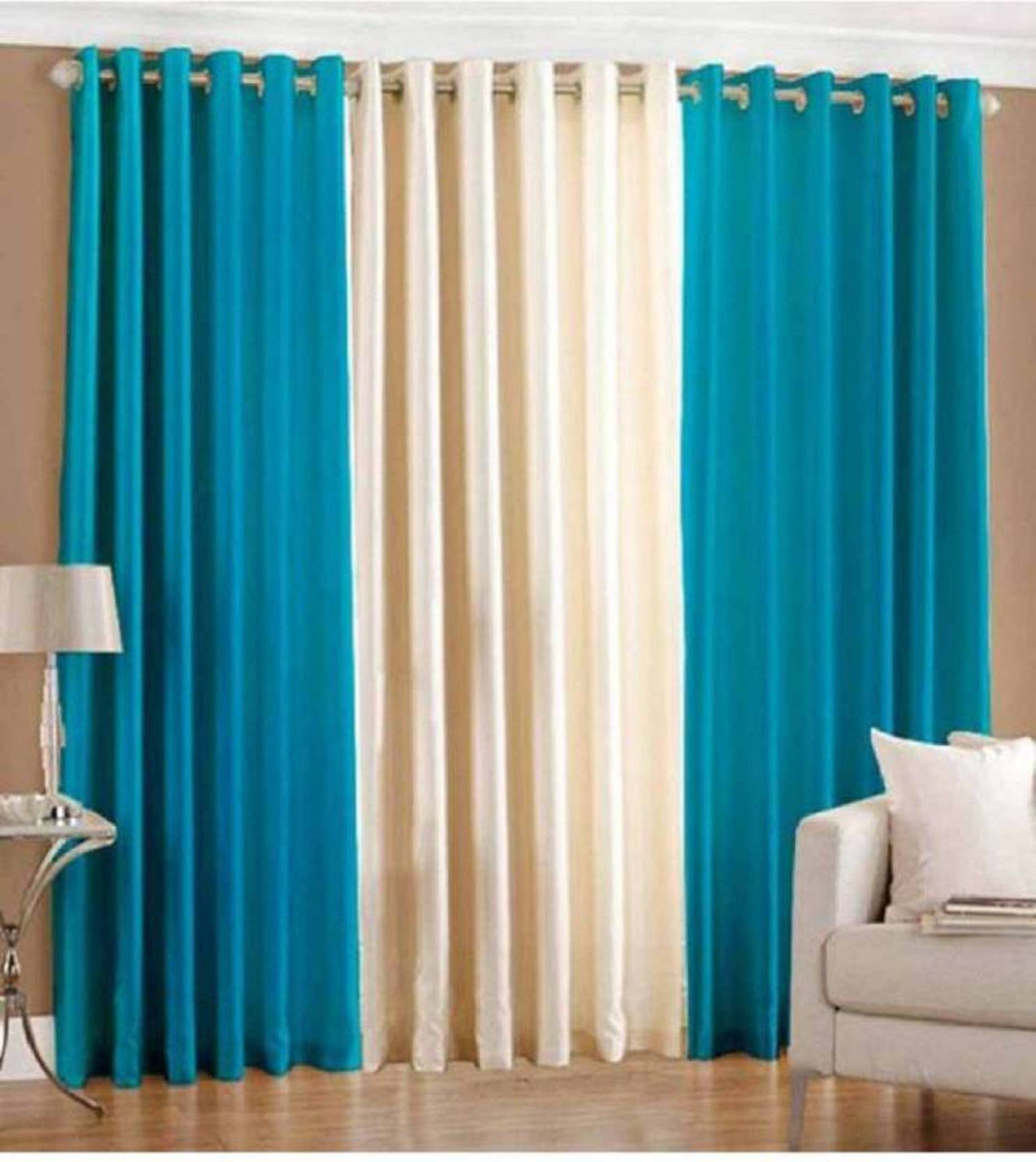     			N2C Home Solid Semi-Transparent Eyelet Curtain 7 ft ( Pack of 3 ) - Teal