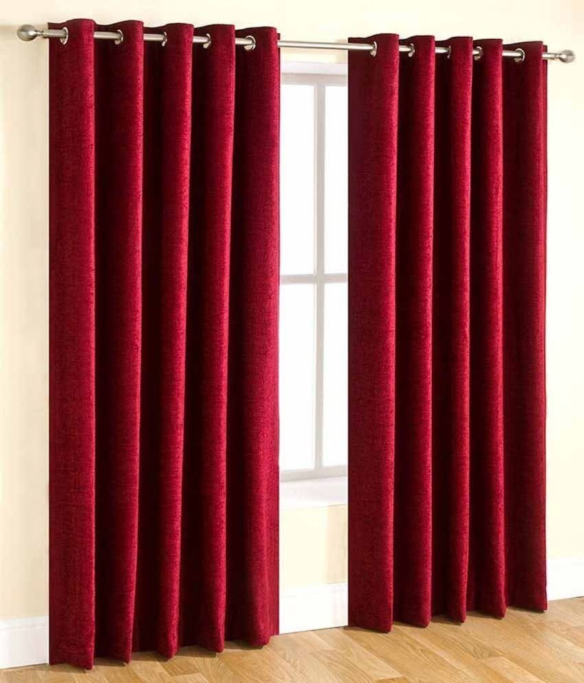     			N2C Home Solid Semi-Transparent Eyelet Curtain 7 ft ( Pack of 2 ) - Maroon