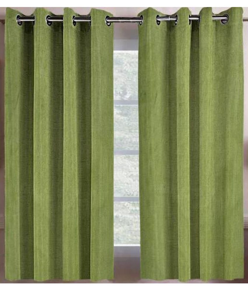     			N2C Home Solid Semi-Transparent Eyelet Curtain 5 ft ( Pack of 2 ) - Green