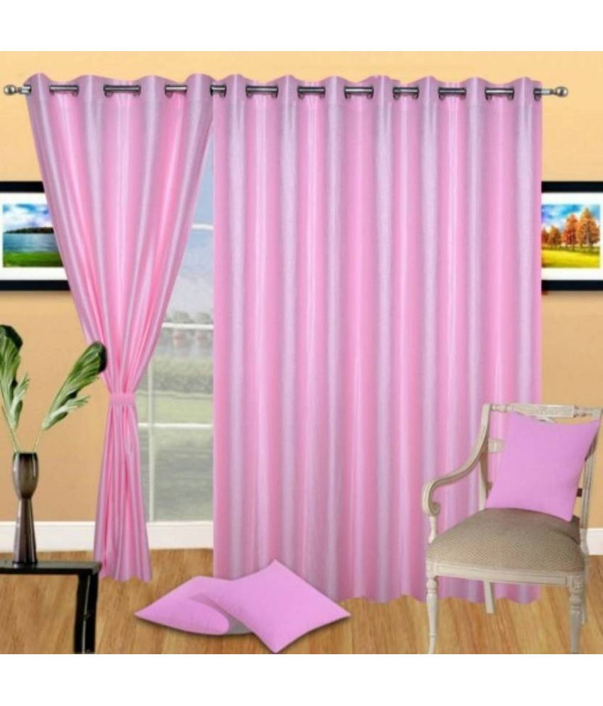     			N2C Home Solid Semi-Transparent Eyelet Curtain 7 ft ( Pack of 3 ) - Pink