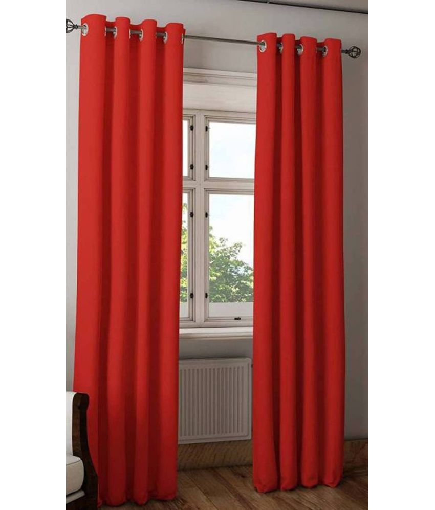     			N2C Home Solid Semi-Transparent Eyelet Curtain 7 ft ( Pack of 2 ) - Red