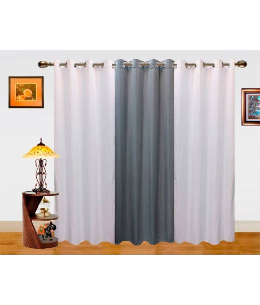     			N2C Home Solid Semi-Transparent Eyelet Curtain 7 ft ( Pack of 3 ) - Multicolor