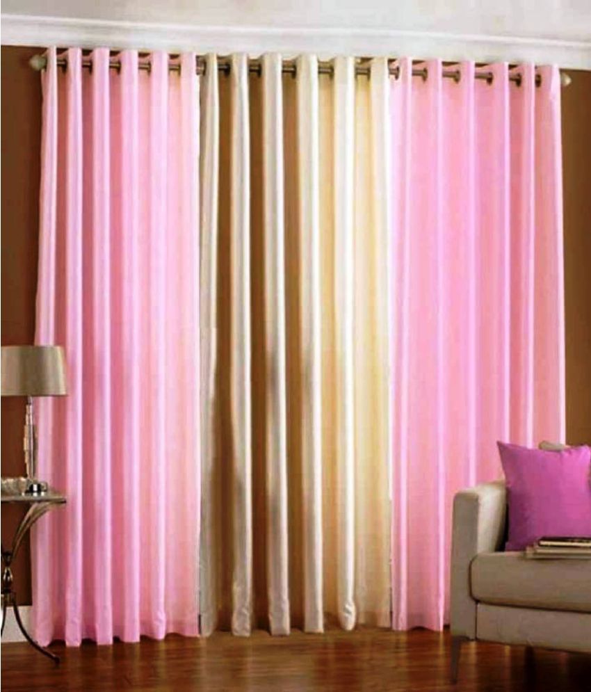     			N2C Home Solid Semi-Transparent Eyelet Curtain 5 ft ( Pack of 3 ) - Pink