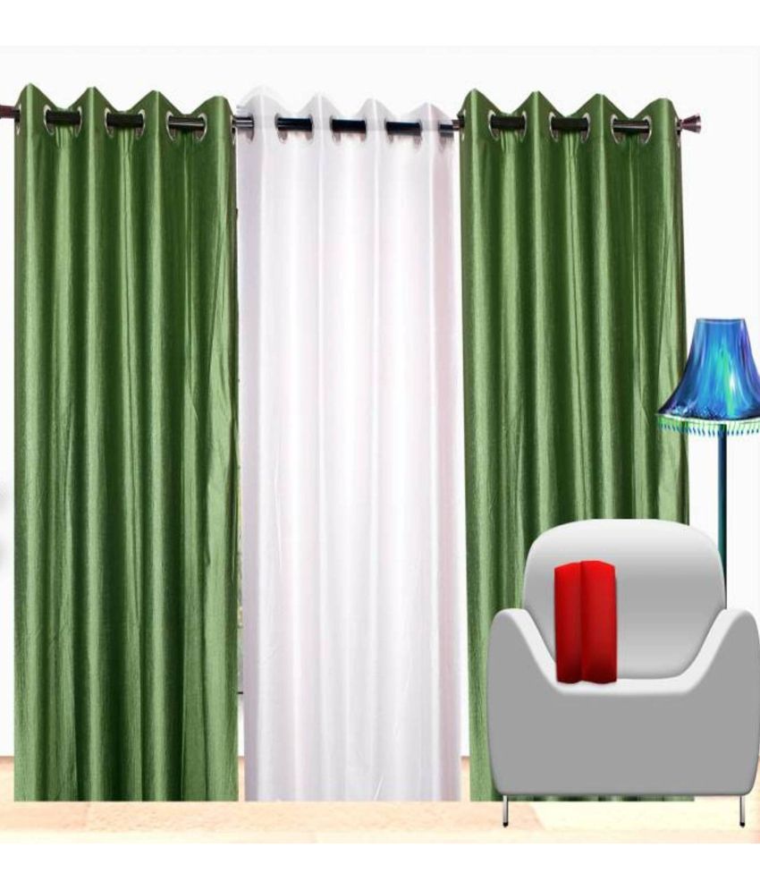     			N2C Home Solid Semi-Transparent Eyelet Curtain 5 ft ( Pack of 3 ) - Multicolor