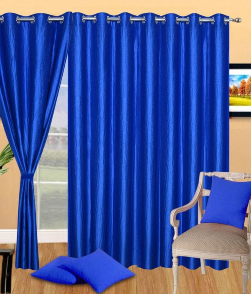     			N2C Home Solid Semi-Transparent Eyelet Curtain 9 ft ( Pack of 2 ) - Blue