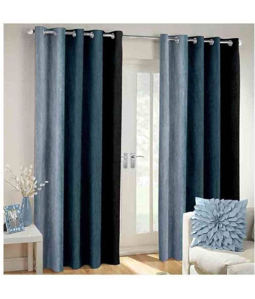     			N2C Home Solid Semi-Transparent Eyelet Curtain 9 ft ( Pack of 2 ) - Black