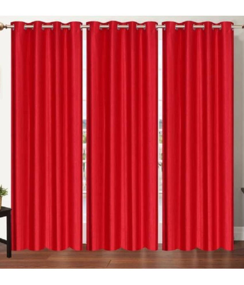     			N2C Home Solid Semi-Transparent Eyelet Curtain 5 ft ( Pack of 3 ) - Red