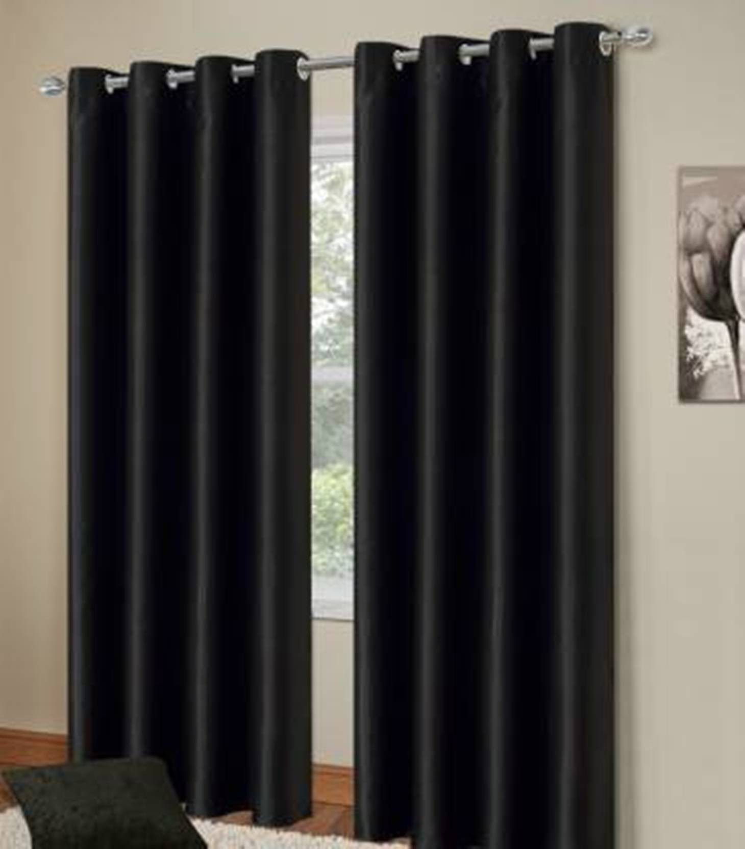     			N2C Home Solid Semi-Transparent Eyelet Curtain 5 ft ( Pack of 2 ) - Black