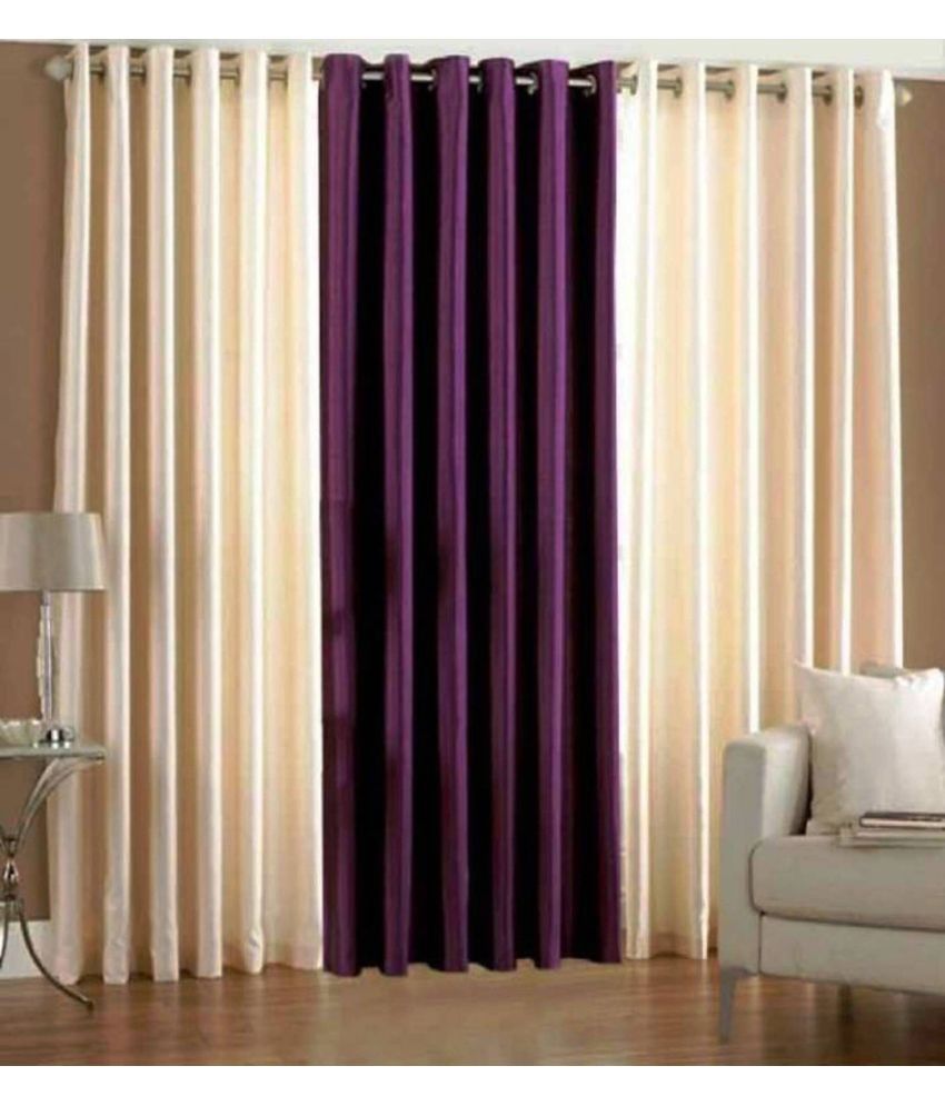     			N2C Home Solid Semi-Transparent Eyelet Curtain 9 ft ( Pack of 3 ) - Multicolor