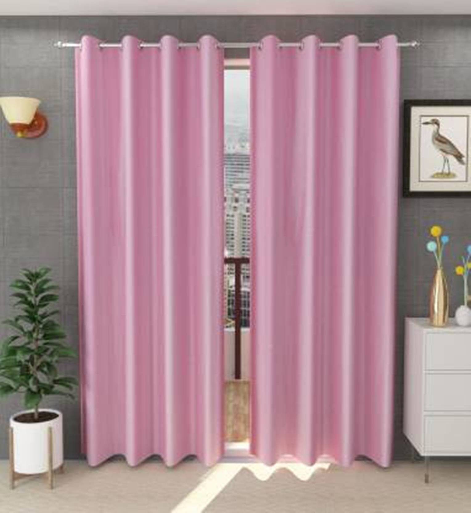    			N2C Home Solid Semi-Transparent Eyelet Curtain 5 ft ( Pack of 2 ) - Pink