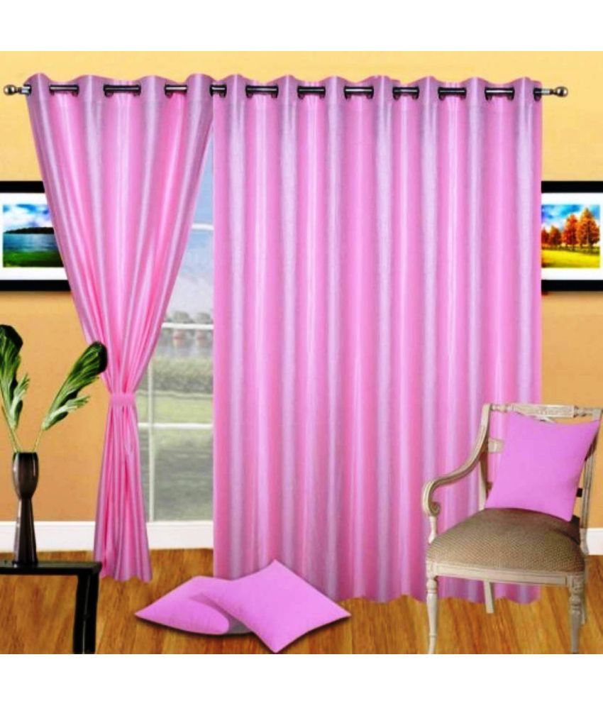     			N2C Home Solid Semi-Transparent Eyelet Curtain 5 ft ( Pack of 3 ) - Pink