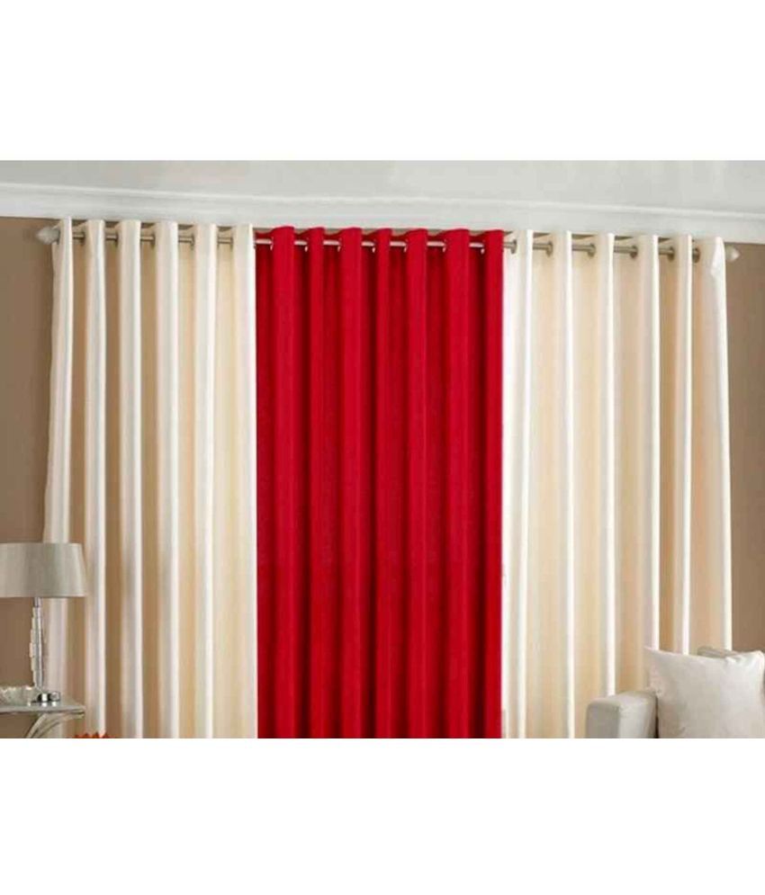     			N2C Home Solid Semi-Transparent Eyelet Curtain 9 ft ( Pack of 3 ) - Multicolor