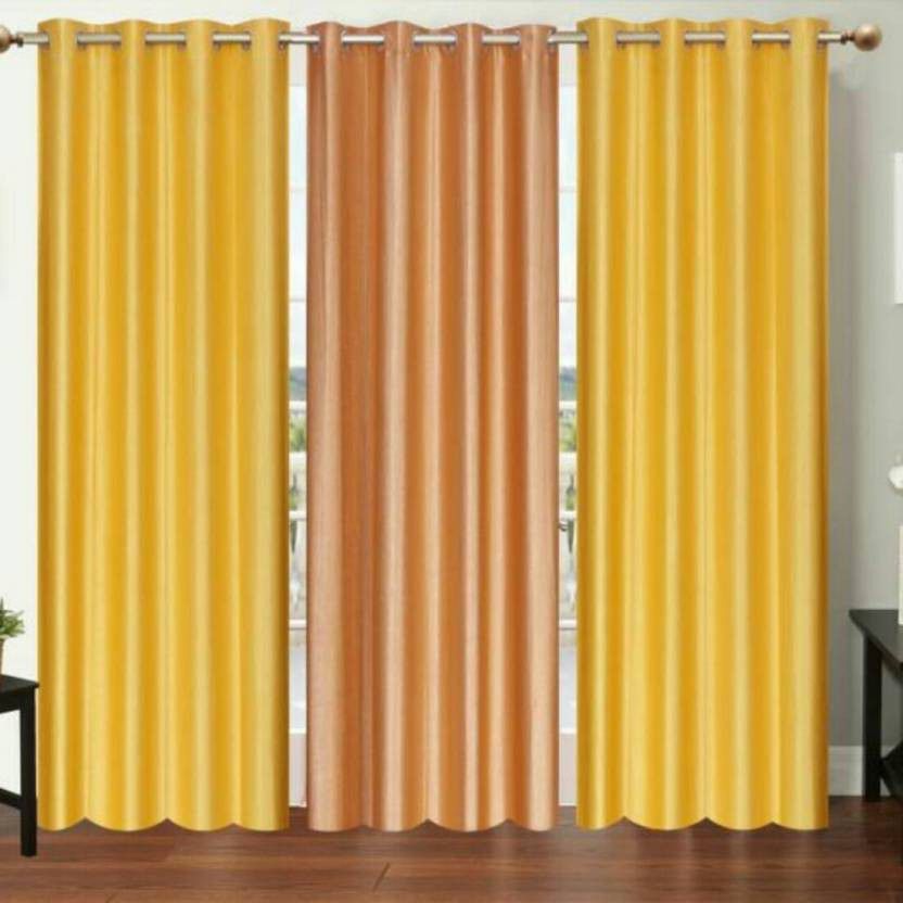     			N2C Home Solid Semi-Transparent Eyelet Curtain 7 ft ( Pack of 3 ) - Multicolor
