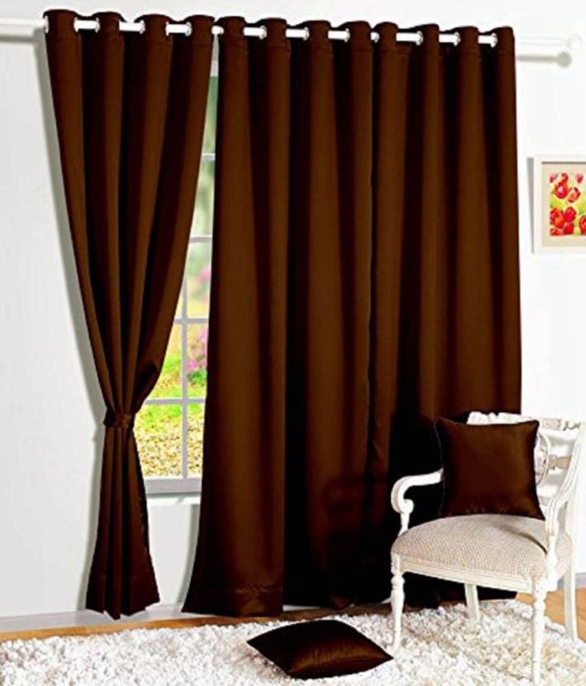     			N2C Home Solid Semi-Transparent Eyelet Curtain 5 ft ( Pack of 3 ) - Brown