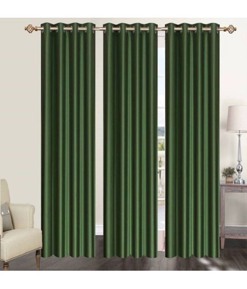     			N2C Home Solid Semi-Transparent Eyelet Curtain 5 ft ( Pack of 3 ) - Green