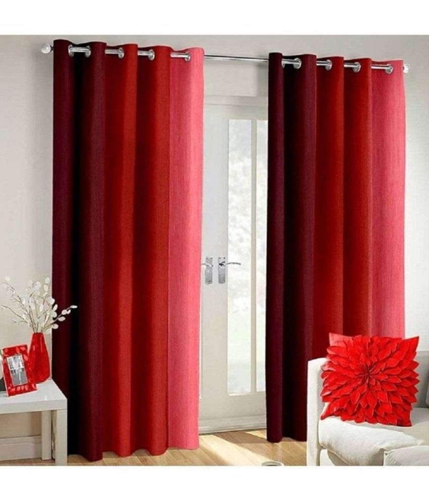     			N2C Home Solid Semi-Transparent Eyelet Curtain 9 ft ( Pack of 2 ) - Red