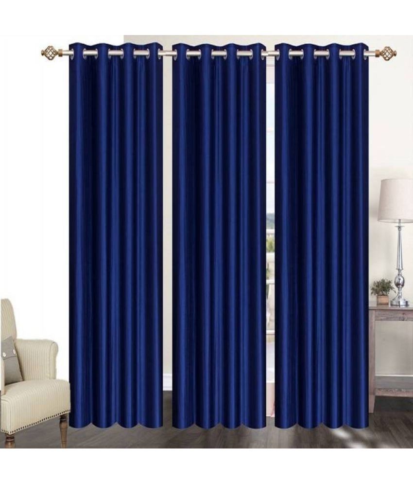     			N2C Home Solid Semi-Transparent Eyelet Curtain 9 ft ( Pack of 3 ) - Blue