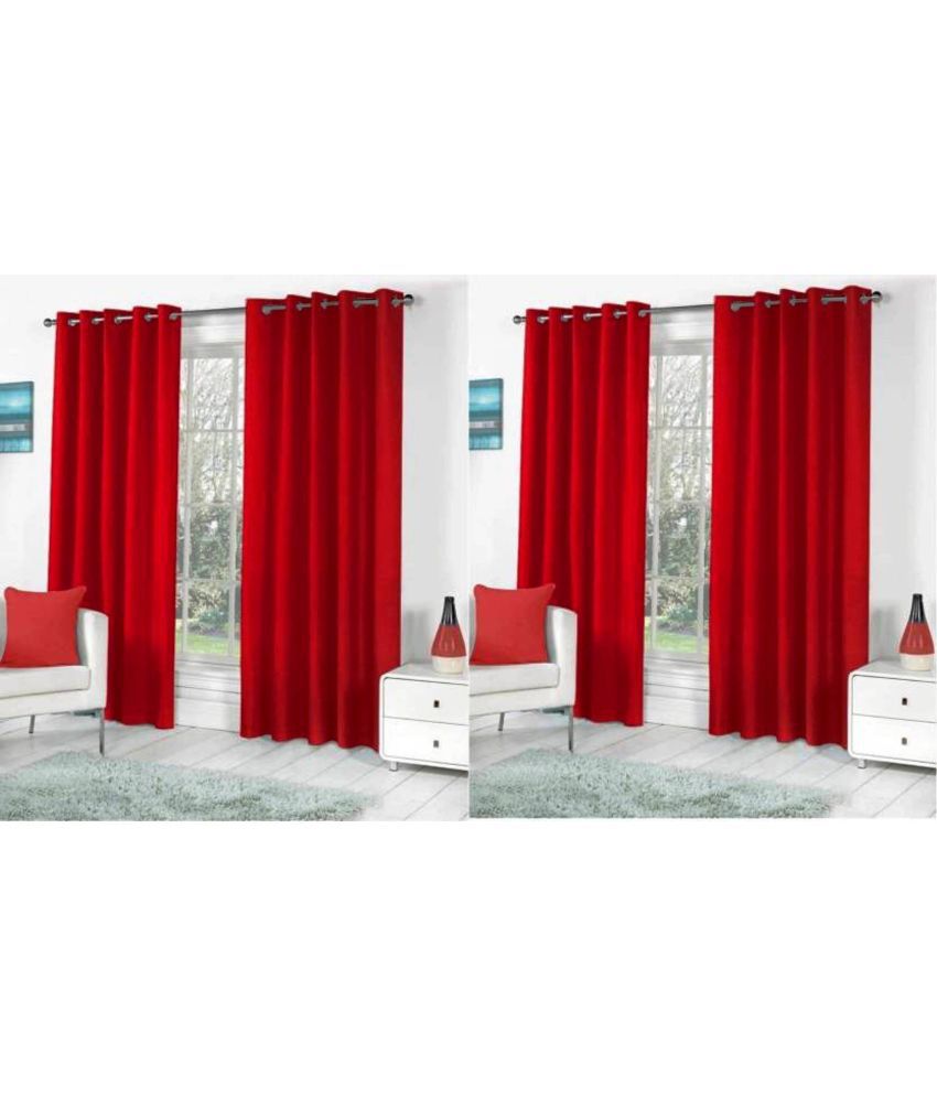     			N2C Home Solid Semi-Transparent Eyelet Curtain 5 ft ( Pack of 4 ) - Red