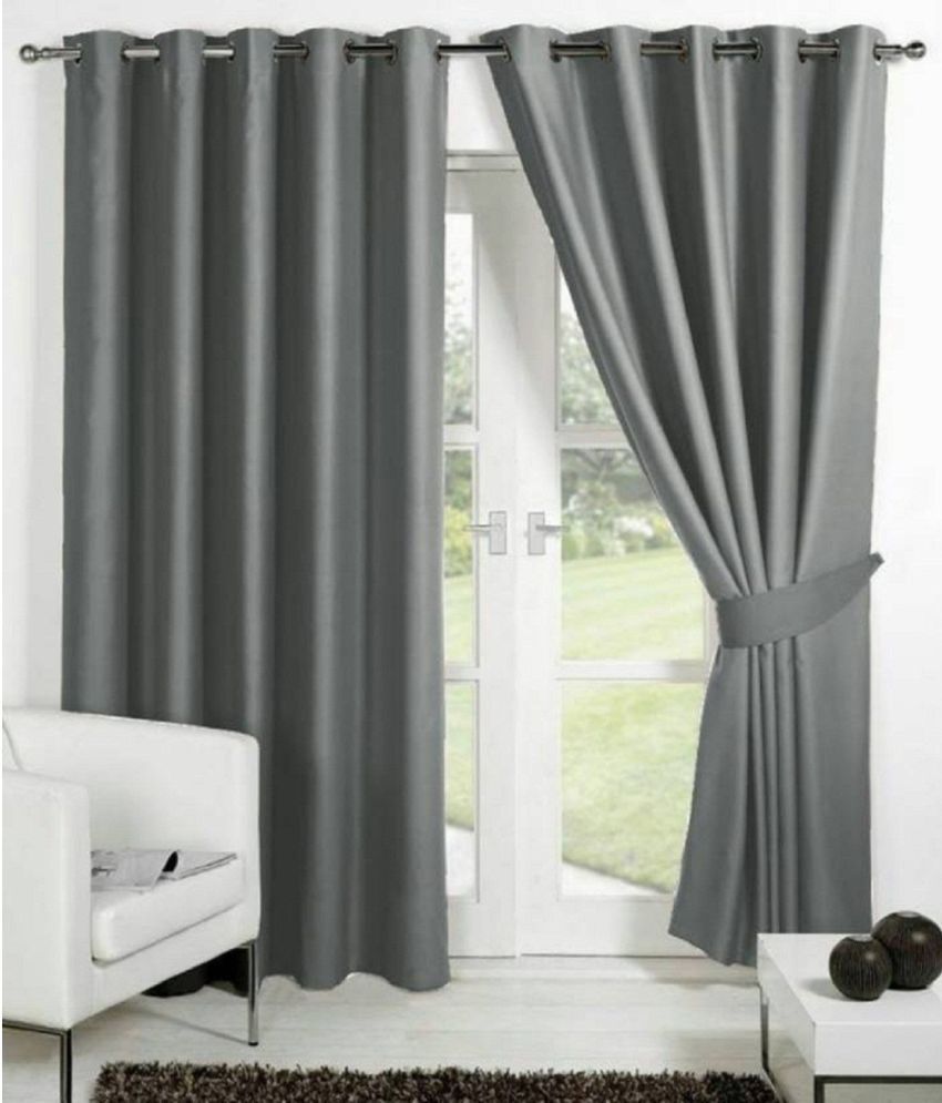     			N2C Home Solid Semi-Transparent Eyelet Curtain 9 ft ( Pack of 2 ) - Dark Grey