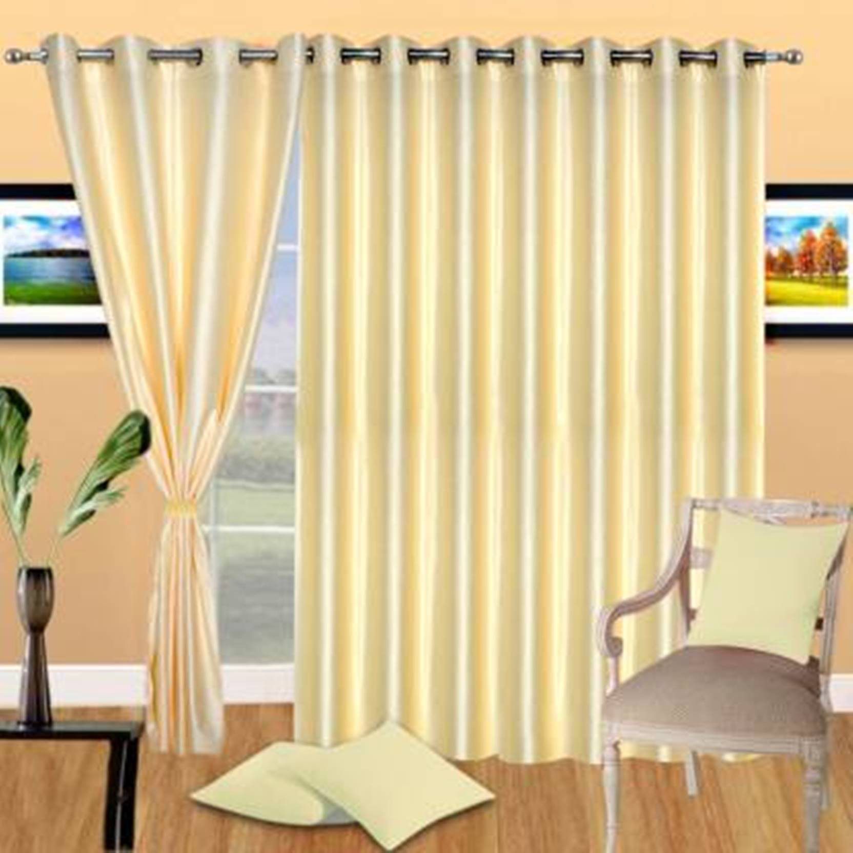     			N2C Home Solid Semi-Transparent Eyelet Curtain 5 ft ( Pack of 3 ) - Cream