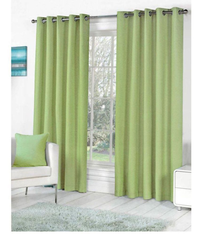     			N2C Home Solid Semi-Transparent Eyelet Curtain 7 ft ( Pack of 2 ) - Green