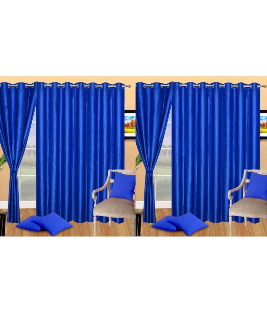     			N2C Home Solid Semi-Transparent Eyelet Curtain 7 ft ( Pack of 4 ) - Blue