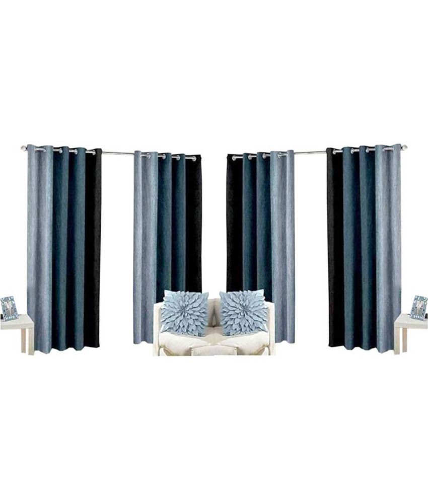     			N2C Home Vertical Striped Semi-Transparent Eyelet Curtain 5 ft ( Pack of 4 ) - Black