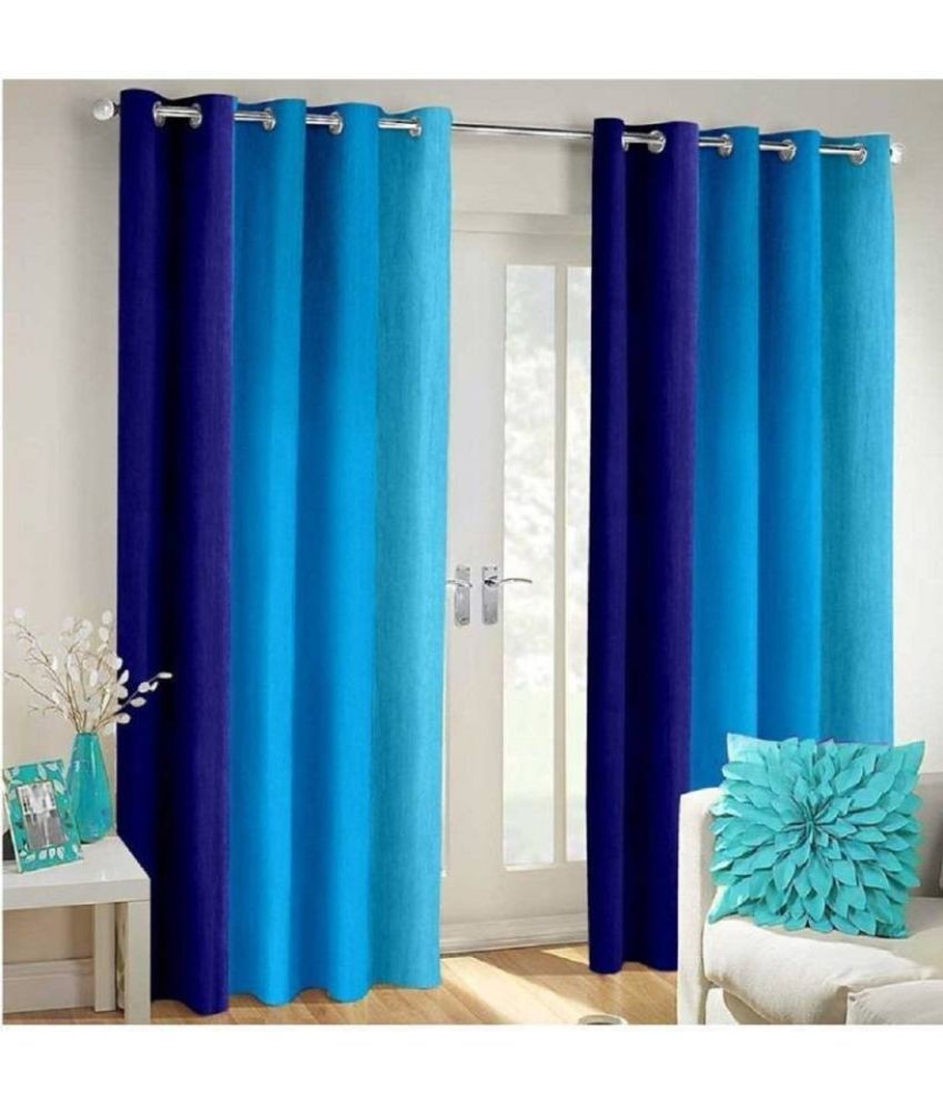     			N2C Home Vertical Striped Semi-Transparent Eyelet Curtain 7 ft ( Pack of 2 ) - Teal
