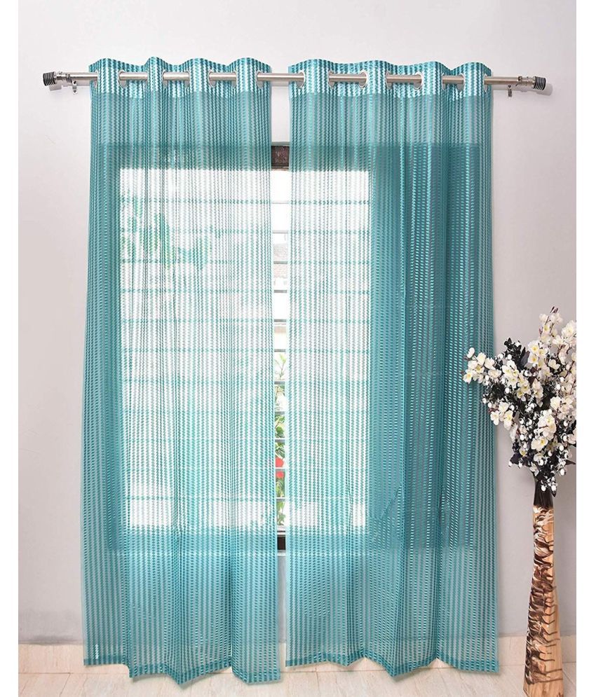     			N2C Home Vertical Striped Semi-Transparent Eyelet Curtain 5 ft ( Pack of 2 ) - Teal