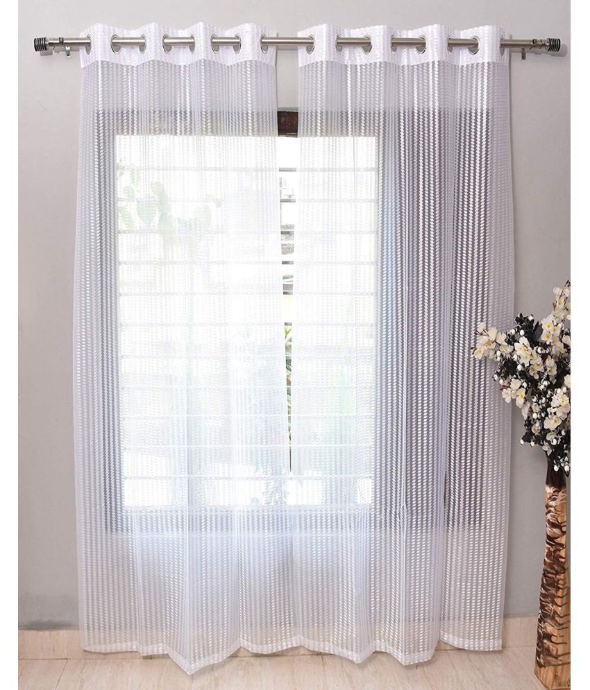     			N2C Home Vertical Striped Semi-Transparent Eyelet Curtain 9 ft ( Pack of 2 ) - White