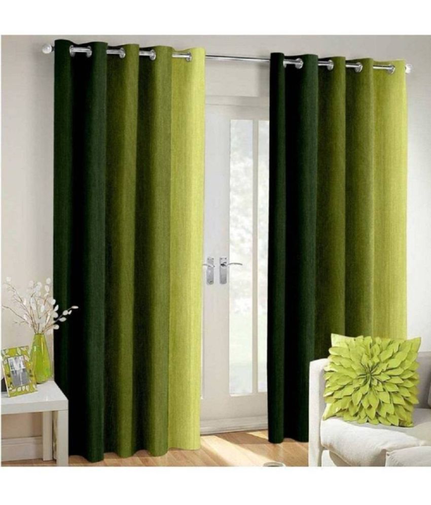     			N2C Home Vertical Striped Semi-Transparent Eyelet Curtain 5 ft ( Pack of 2 ) - Green
