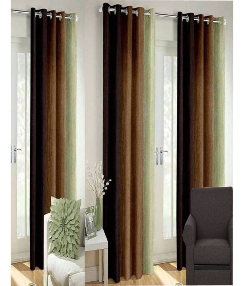     			N2C Home Vertical Striped Semi-Transparent Eyelet Curtain 7 ft ( Pack of 3 ) - Brown
