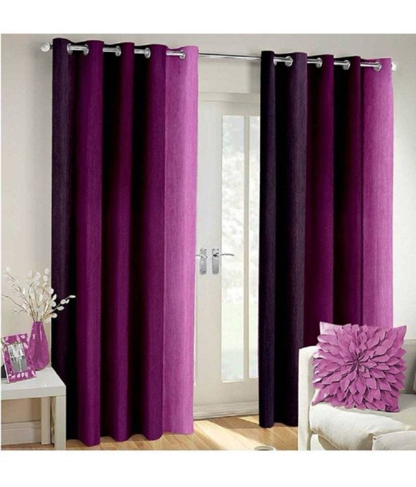     			N2C Home Vertical Striped Semi-Transparent Eyelet Curtain 5 ft ( Pack of 2 ) - Purple