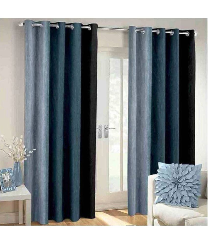     			N2C Home Vertical Striped Semi-Transparent Eyelet Curtain 7 ft ( Pack of 2 ) - Multicolor