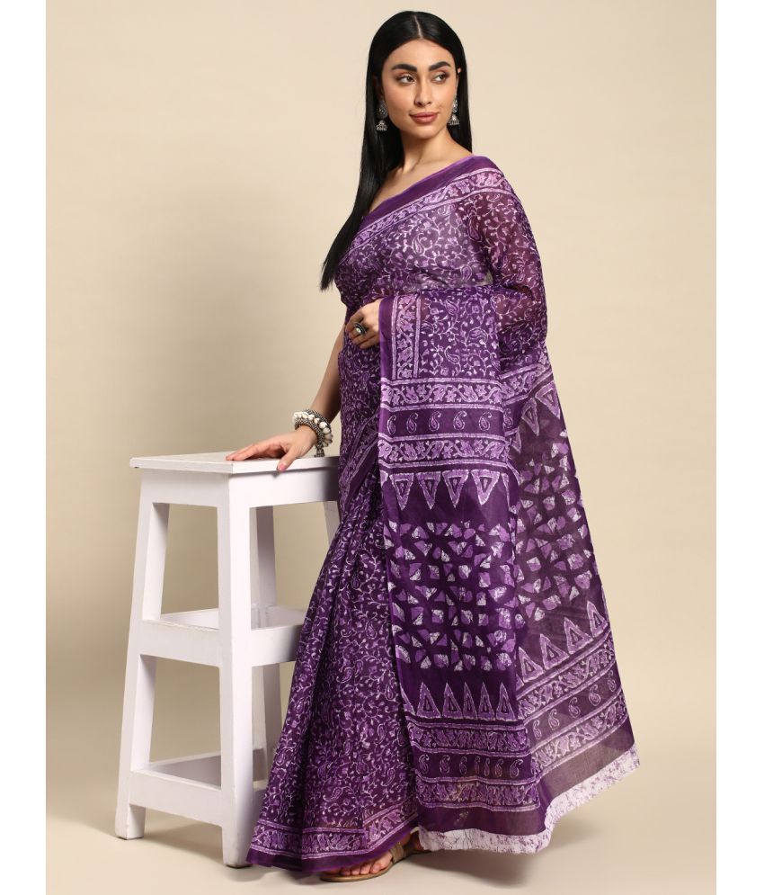    			SHANVIKA Cotton Printed Saree Without Blouse Piece - Purple ( Pack of 1 )