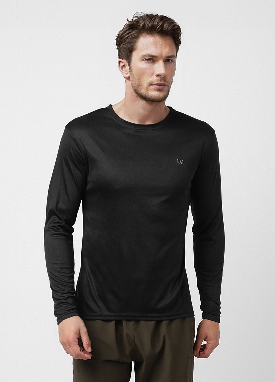     			UrbanMark Mens Regular Fit Quick Dry Sports Round Neck Full Sleeves Solid T Shirt -Black